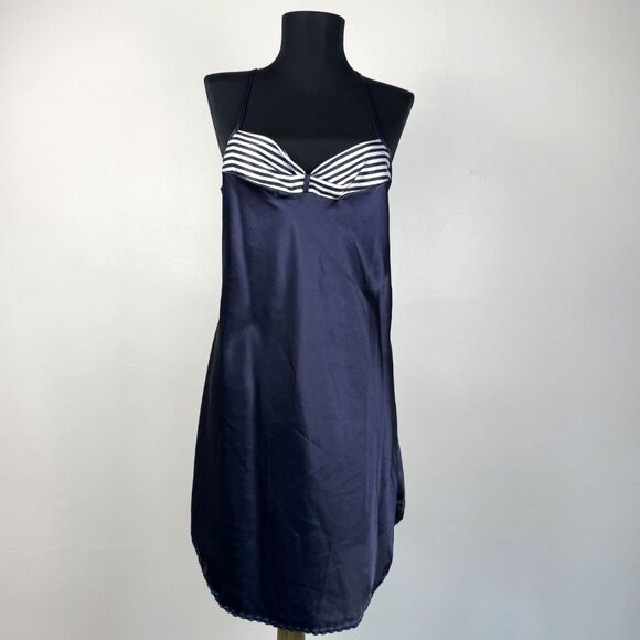 Vintage Petra Fashions Navy Slip Dress Medium Strappy Nightgown Made in USA - Picture 3 of 6